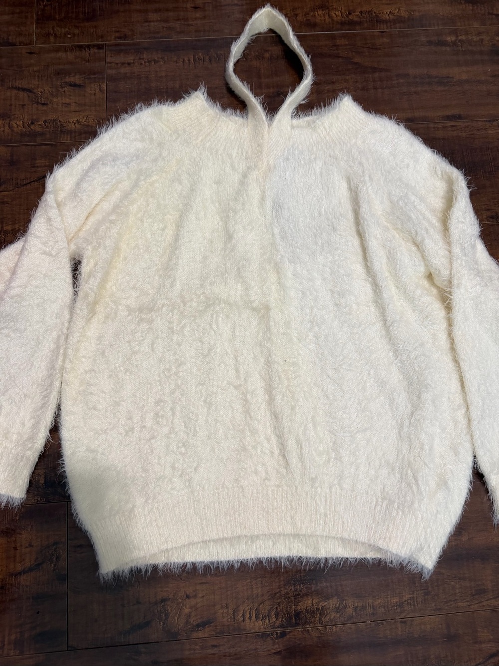 Express Cream Fuzzy Hooded Turtleneck Sweater